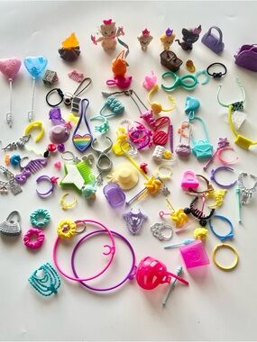 Large mix lot barbie & lol doll fashion accessories, cats, dogs, purses toys